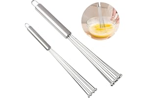 Annlpoy 2pcs petit fouet cuisine portable fouet à bille en acier inoxydable professionnel, pour Mélanger, Battre, Fouetter et Agiter - Design Ergonomique avec Griffes Semi-Rigides, Tailles de 12 et 10