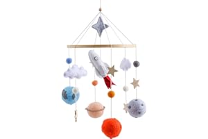 UIXXDUCC Mobile Baby Windspiele, Baby Mobile mit 3D Rakete Weltraum, Babybett Bettglocke Anhänger Kinderzimmer Babyzimmer Deko, Neugeborenen Geschenk für Baby Jungen und Mädchen (Rakete)