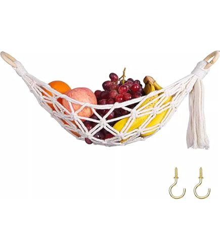 Makramee Obst-Hängematten Für Küche - 2 Stück Handgewebte Aufbewahrungsnetze