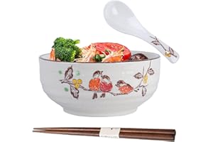 TUYINES Miska Ramen, japońska miska ceramiczna,miski do sałatek, zestaw misek ramen z łyżeczką pałeczek, miska ramen w stylu vintage, ceramiczna miska na zupę, japońskie naczynia (Style D)