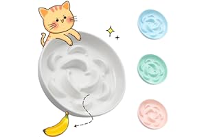 PTOBER Ceramic Cat Slow Feeder Bowl - Pastel Series Cat Plate for Dry and Wet Food - Cute Maze Feeder Dish for Healthy Eating - Dishwasher Safe - 6.3''W x 1.2''H - 7 OZ - 7 OZ - Ivory White