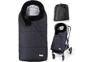 Orzbow Saco Capazo Bebe Invierno, Impermeable Saco Silla Paseo Universal con Cuello de Piel Desmontable, Saco Carro Bebe con Cremallera Ajustable, Forro Polar Caliente, Fácil Acceso, Negro