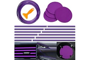 KATISHYRO 25 Stück Auto-Dekor Zubehör 20 Stück Auto Klimaanlage Dekorationsstreifen U Form Leisten für Lüftungsschlitze 5M Füllstoff Einlegestreifen mit Installation Werkzeug 4 Stück Autotassenmatte(Violett)