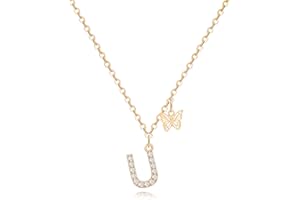 MJARTORIA Initial Necklace A to Z Gold Capital Letter Necklaces with Crystals Butterfly Pendant for Women Girl