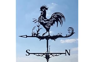 TAZZOR Veleta de metal resistente para previsión meteorológica, veleta con soporte, figura decorativa para patio, terraza y techo, diseño retro de gallo