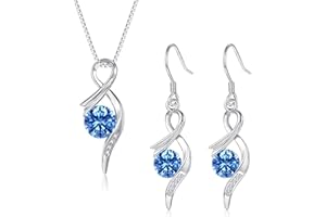 Cangall Zestaw srebrnej biżuterii damskiej, srebro wysokiej próby 925, naszyjnik i kolczyki, wisiorek z cyrkonią Cubic, srebrny łańcuszek 45 + 5 cm, srebrny łańcuszek z kolczykami, prezent miłosny na