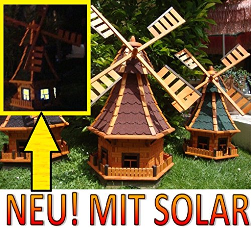 XL,windmühle,windmühlen garten, imprägniert + kugelgelagert 1 m groß rot dunkelrot edelrot weinrot, mit SOLARBELEUCHTUNG