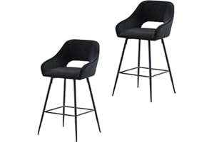 AINPECCA Bar Stools Set of 2 Black Velvet Barstools Breakfast Bar Stools with Arms Backs Workshop Kitchen Barstool Upholstered Seat Metal Footrest for Home Bar Counter Kitchen and Islands