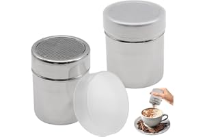 Griwuut - Saliera per farina e zucchero, 8 x 6 cm, in acciaio inox, con coperchio, spolverino a maglia fine per lavori in cucina, zucchero a velo, cacao e decorazioni da forno