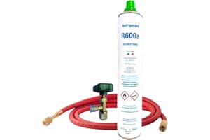 ALL4SALE Kit Completo Gas Refrigerante R600a Isobutano | Envase de 420g Neto | Para Recarga de Frigoríficos y Congeladores | Incluye Válvula y Manguera de Carga | Solución Ecológica