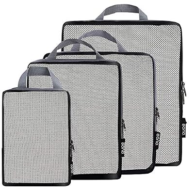 Eono by Amazon - Organiseurs de Bagage, Bagage Sac Compression pour Voyage Maquillqage Vêtement, Sac Organisateur Rangement de Valise, Compression Packing Cubes, Net, 4 Set