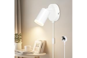 Dehobo Wall Light with Switch, Plug in Wall Spot Lamps GU10 Adjustable Wall Mounted Lights Aluminum Matte White for Bedroom Reading Room Cupboard Kitchen Desk Picture, No Bulb