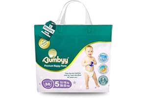 Bumbyy Premium Nappy Pants - Nappies Size 5 (12-16kg/26-35lbs) 36 Count, 12Hr Leak-Free, Ultra-Absorbent SAP Core, Hypoallergenic, Soft & Thin, Pull ups for Sensitive Skin