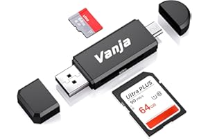 Vanja Lector de Tarjetas SD y Micro SD, Adaptador para 2 en 1, Compatible con Memoria de SDXC, SDHC, MicroSD, MMC (USB Type-A, Micro-USB)