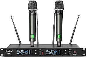 Depusheng DR80 Professionelles UHF Bühnenmikrofon Set Drahtloses Mikrofon dynamisches doppeltes tragbares Hi-Fidelity Mikrofon Fernempfang 150 Meter für Hochzeit Bar Karaoke