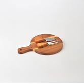 Deconox Doğal Akasya Peynir Sunum Tahtası ve Servis Seti &ndash; 25x17 cm Saplı Mini Kesme Tahtası, Yanında &Ouml;zel Bambu Saplı Peynir