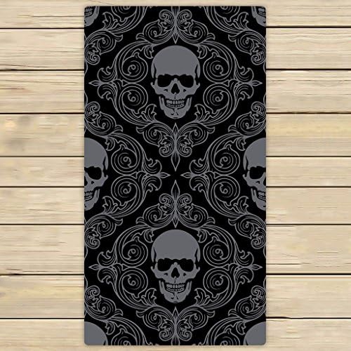 Cotton Bath Towels,Bathroom Body Shower Towel,Custom Dark Balck World Design Skull With Lacy Pattern Beach/Shower Towel Wrap For Home and Travel Use Size 30x56 inches