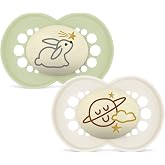 MAM Original Pacifier for Babies +16 Months, Neutral Matt, Night, 2 pcs | Glow in the Dark with Symmetrical, Flat and Flexibl