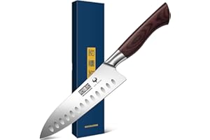 HOSHANHO Couteau Santoku 18cm, Professionnel Couteau de Cuisine, Couteau de Chef Japonais Ultra Tranchant, Couteau de Cuisine à Acier à Haute Teneur en Carbone avec Ergonomique en Bois