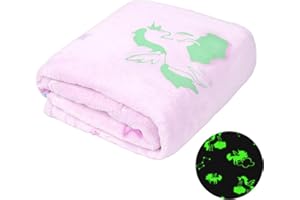 Winthome Coperta Glow in The Dark - Coperta Bambini Morbida Flanella, Plaid Bambini Soffice, Divertente, Coperta Pile Bambino per Ragazzi e Ragazze, Regalo, Tutte Le Stagioni (Unicorno, 130x170cm)