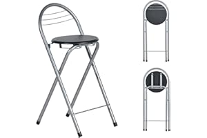 ZZINOKE Sgabello Bar Pieghevole,Nessun Montaggio Richiesto,Sgabello Pieghevole Portatile per Cucina,Bistrot,Negozio,Eventi all'Aperto, Altezza seduta 61 cm (Argento e Nero)