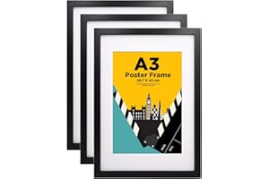 EGOFINE A3 Frames Black Set of 3 - Wooden Picture Frames Matted for A4, A3 Photo Frames with Acrylic Glass Front for Wall Mounting, 29.7 X 42 cm Poster Frames for Portrait, Printing