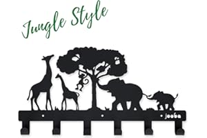 MEVSIM STORE Appendiabiti per bambini - Camera dei bambini - 6 ganci - 43x23 cm - Jungle - Appendiabiti a muro - Metallo - Nero - Appendiabiti a muro - Con staffe