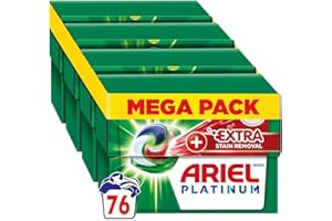 Ariel Platinum PODS®, Washing Liquid Laundry Detergent Capsules 76 (4x19) Washes, +Extra Stain Removal, Even Remove 7-Day Dried-In Stains