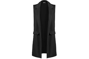 ZEE FASHION New Ladies Womens Sleeveless Long Waistcoat Open Front Stylish Crepe Pocket Jacket Coat PLUS SIZE