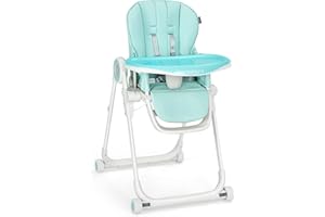 COSTWAY Silla de Bebé Plegable, Bandeja Doble Extríble con 3 Posiciones Regulables, 6 Alturas Ajustables, Respaldo y Reposapiés Ajustables, Ruedas Bloquebles, Silla de Comedor para Bebé (Verde)