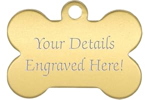 Atlantic Crafts Bone Shaped Pet Tags - 38mm Wide - 9 Colours To Choose From, Free Engraving (Gold)