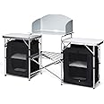 PETSITE Portable Camping Kitchen Table with Storage Organizer, Aluminum Windscreen Folding Cooking Table Camp Kitchen Equipment for BBQ, Party and Picnic, Black