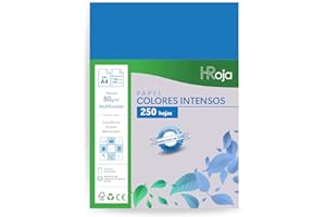 HRoja - Papel A4 Azul Intenso - 250 Hojas de 80 gr | Hecho en Europa | Folios Compatibles con Impresoras Inkjet y Láser - Ideal para Oficina, Manualidades y Uso Diario
