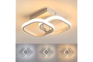 GOECO Lampa sufitowa, kwadratowa, nowoczesna lampa sufitowa, 21 W, 3000K & 4500K i 6500 K LED do korytarza, balkonu, kuchni, białej