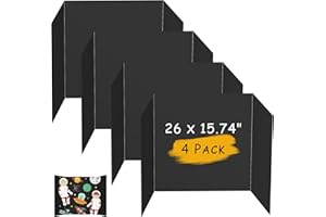 HAUTOCO 4Pcs Black Tri-Fold Display Board, 666 x 400 mm Medium Presentation Foldable Poster Board, Lightweight Corrugated Cardboard Paperboard for School Office Arts and Crafts Projects