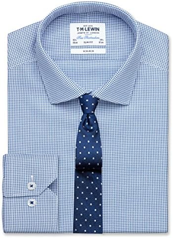 TM Lewin Non-Iron Slim Fit Semi Plain Blue Twill Shirt – Button Cuff 16H