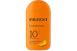 Bilboa Carotissima, Latte Solare SPF 10, Abbronzante Corpo, Formula con Betacarotene, Mette l'Abbronzatura Nero su Bianco, Resistente all'Acqua, Dermatologicamente Testato, 200 ml
