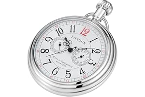 TIONG Reloj de bolsillo mecánico de acero inoxidable con diseño de tren de Londres, estilo vintage, con cadena