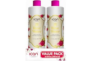 ICAN LONDON ican 100% Natural Rose Water, Hydrating and Purifying Rose Water 2 x 500ml (1000ml)