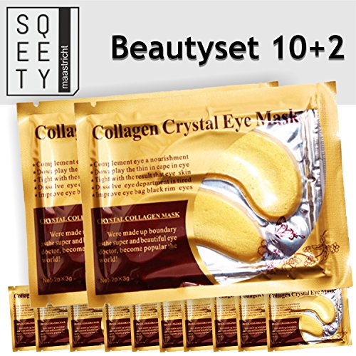 10+2 Pairs of The Real Gold Collagen Eye Pads with Hyaluronic Acid – No more Bags under Your Eyes! – Anti-Aging – by sQeety