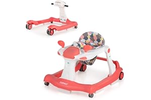 ‎GOPLUS GOPLUS 2 in 1 Faltbarer Lauflernhilfe, Höhenverstellbare Lauflernwagen mit Licht, Musik & Einstellbarer Geschwindigkeit, Babywalker mit Geräuschlose Räder für Kinder von 6-18 Monaten (Orange)
