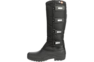 RL24 - Kinder & Damen Thermostiefel Classic schwarz | wasserdichte Winterstiefel | mit Klettverschlüssen für verstellbare Wadenbreite | gefütterte Schneestiefel | Reitstiefel in Größen 31-45