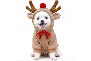TENHCREEK Costume de Noël Chien,Capuche Déguisements Chien Noel,Polaire Manteau pour Chats Et Chiens,Déguisements pour Grands,Moyens et Petits Animal de Compagnie,Reindeer Cosplay Chiot Chat Costumes L