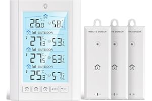 LIORQUE Estacion Meteorologica Interior Exterior, Termómetro Higrómetro con 3 Sensor Exterior, Pantalla LCD Retroiluminada, Conmutable ℃/℉, Indicador de Nivel de Confort