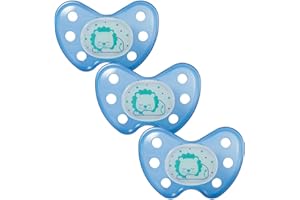 dentistar Night Silikon Schnuller 3er-Set - Größe 3, ab 14 Monate - Glow in the Dark Nuckel mit Dentalstufe – BPA-frei – Made in Germany - Löwe, Blau