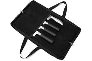 QEES Chefs Knife Bag, 4 Slots Heavy Duty Waxed Canvas Knife Case Double-Zipper, Kitchen Tool Tote Bag GJB440 (Black)