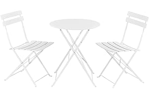 [en.casa] Conjunto Mesa y Sillas Jardín Caprile Juego de Bistró 3 Piezas Mesa de Centro con 2 Sillas Plegables para Terraza Balcón Patio 71 x 60 cm Acero - Blanco