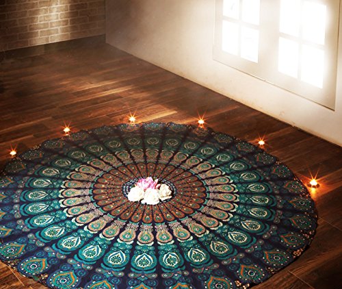 Indisch Mandala Strandtuch Türkis Runden Tapisserie Yoga Matte Roundie Handtuch Tapestry Rund Wandteppich Von Rajarng