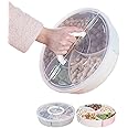rismart Divided Serving Tray Platter with Lid Handle Storage Container 5 Plastic Compartment Box Clear Organizer for Candy, Fruits, Nuts, Snacks