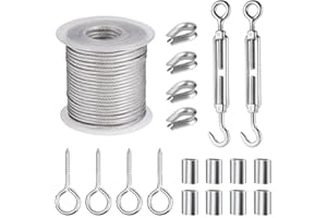 LYCXAMES Kit de Cuerda de Acero Inoxidable, 15m Kit de Suspensión de Cuerda Revestido de PVC, Cable de Cuerda de Alambre con Tensor y Ganchos, tensor cable acero para Planta Trepadora, Colgar Luces de Cadena